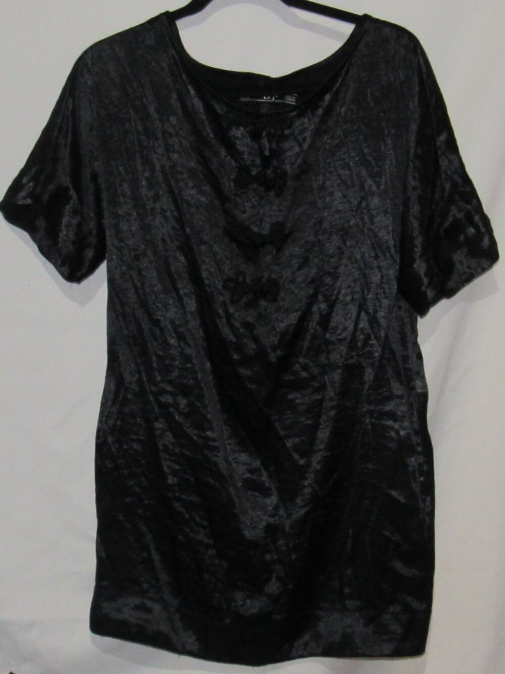 TRF Black 'Velvety" Mini Dress, Asian Inspired Accents, Size S             ZA312